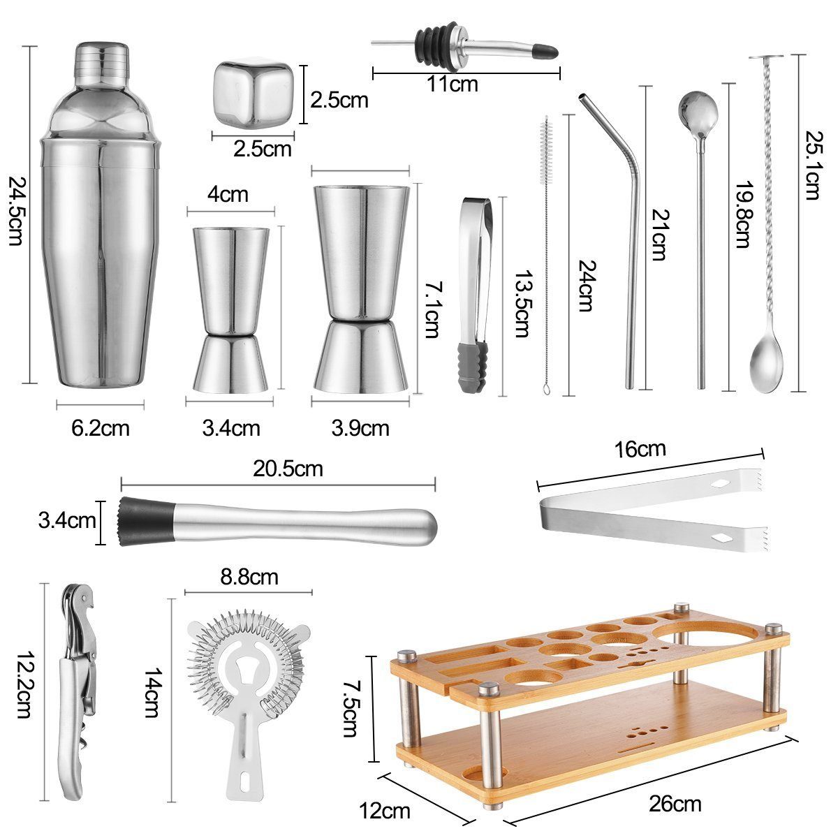 DOPWii Cocktail Shaker 750ML 23 Teiliges Edelstahl Barkeeper Kit