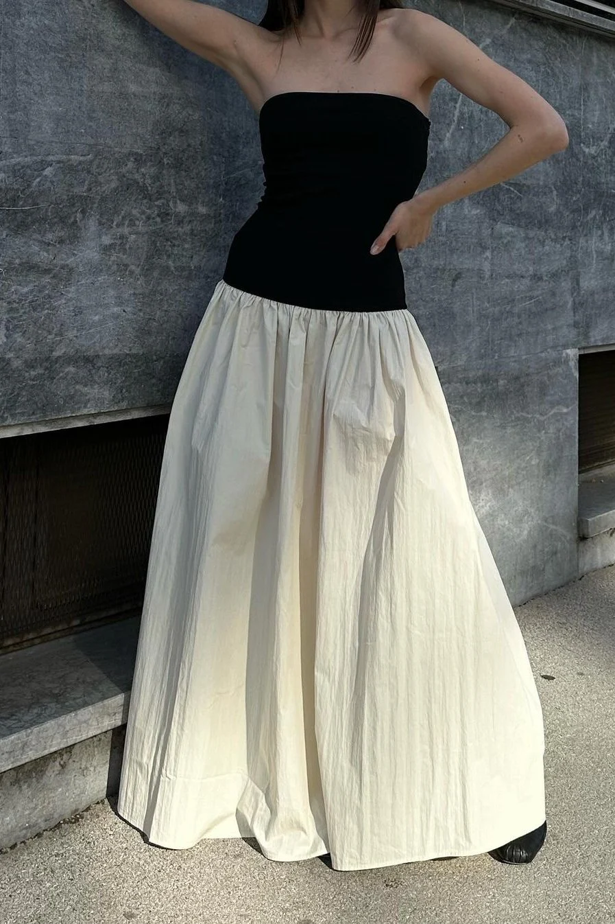 Ärmelloses Maxikleid aus Jersey-Popeline