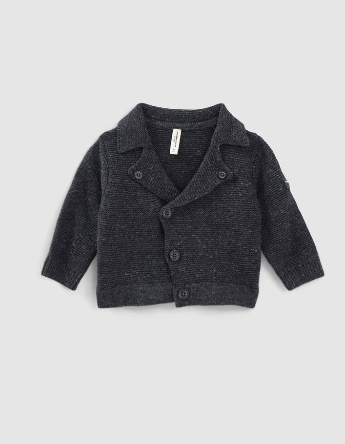 Cardigan gris chiné esprit motard tricot coton bio bébé