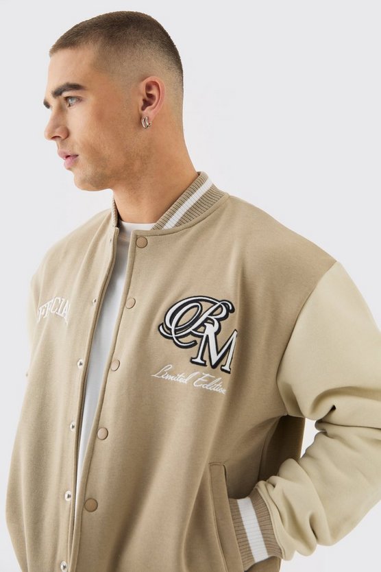 Oversized Boxy Applique Varsity Jersey Bomber Jacket