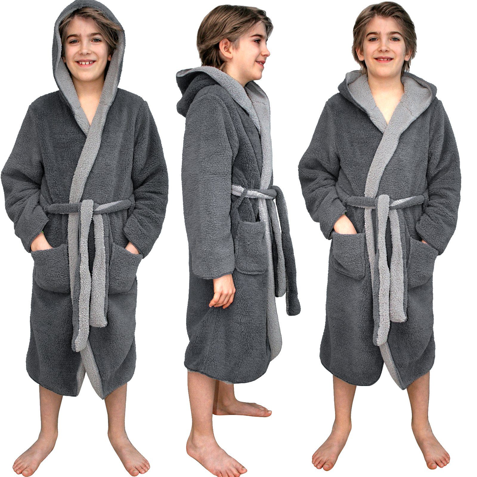 HOMELEVEL Kinderbademantel Kuschelfleece Bademantel für Kinder - Sherpa - Wende-Design, Polyester