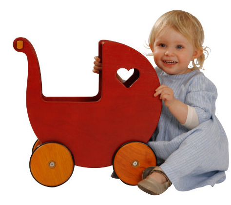 MOOVER Toys Dänischer Designer Holz-Puppenwagen (rot) / dolls pram red