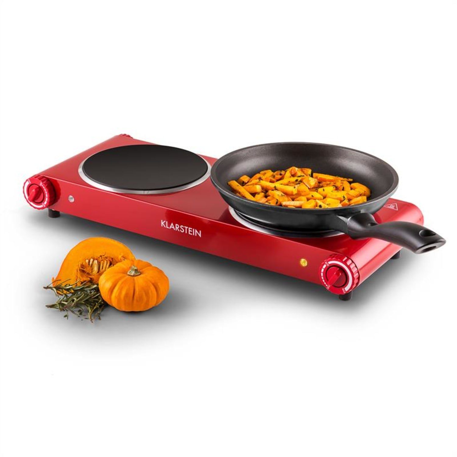 Klarstein Doppelkochplatte Captain Cook² Doppel-Kochplatte Infrarot 2400W Edelstahl rot, Kochplatte 2 Platten keramik Kochfeld Infrarot