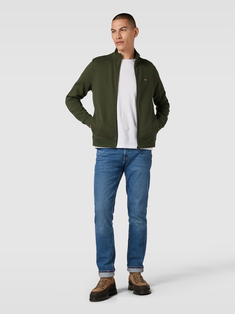 Sweatjacke mit Logo-Detail Modell 'BALIS' in olivgrün