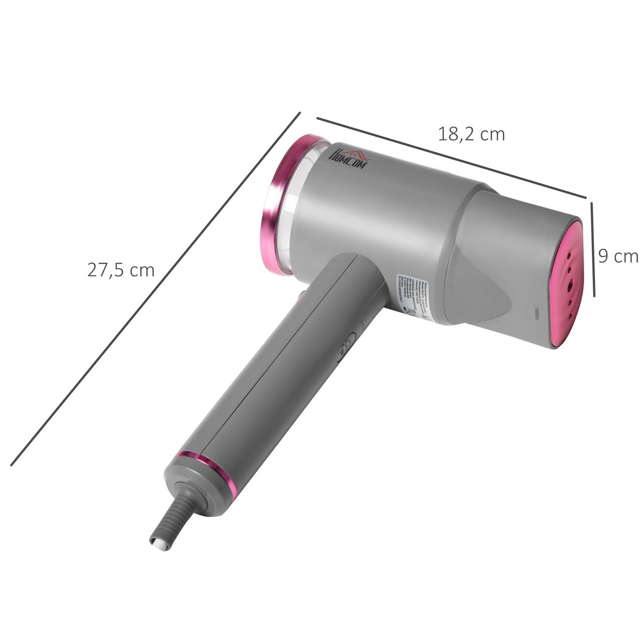 HOMCOM Dampfglätter Dampfbürste faltbar Kleidung Hemden Dampfbügeleisen mit 160 ml Wassertank 1520 W schnelles Aufheizen Aluminium Kunststoff Grau Rosa 27,5 x 18,2 x 9 cm