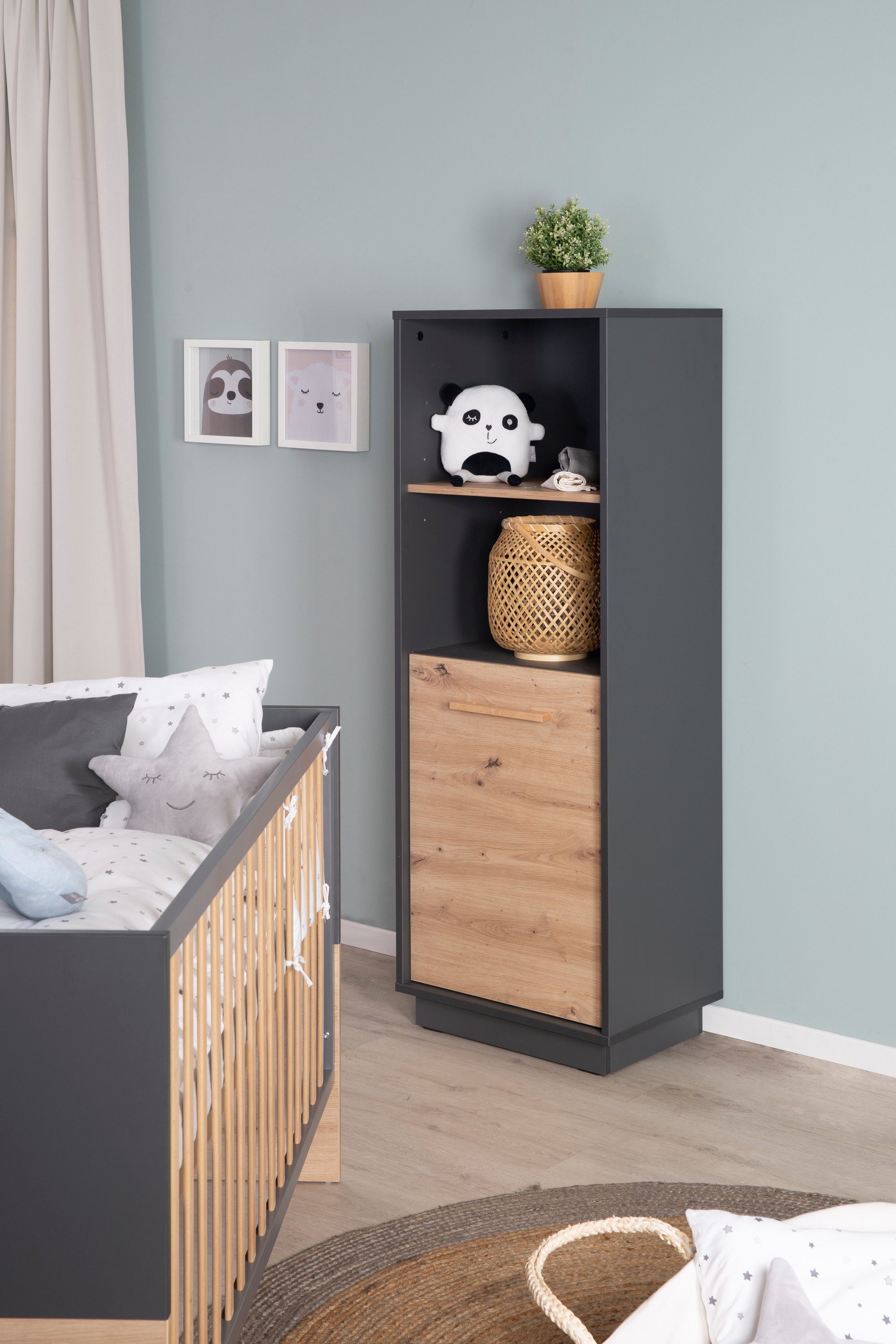 roba® Standregal Regal Lenn, 150 cm hoch - Anthrazit & Dekor: Artisan Eiche, modernes Bücher- oder Dekoregal, 2 offene Fächer, 1 Tür mit 2 Fächern