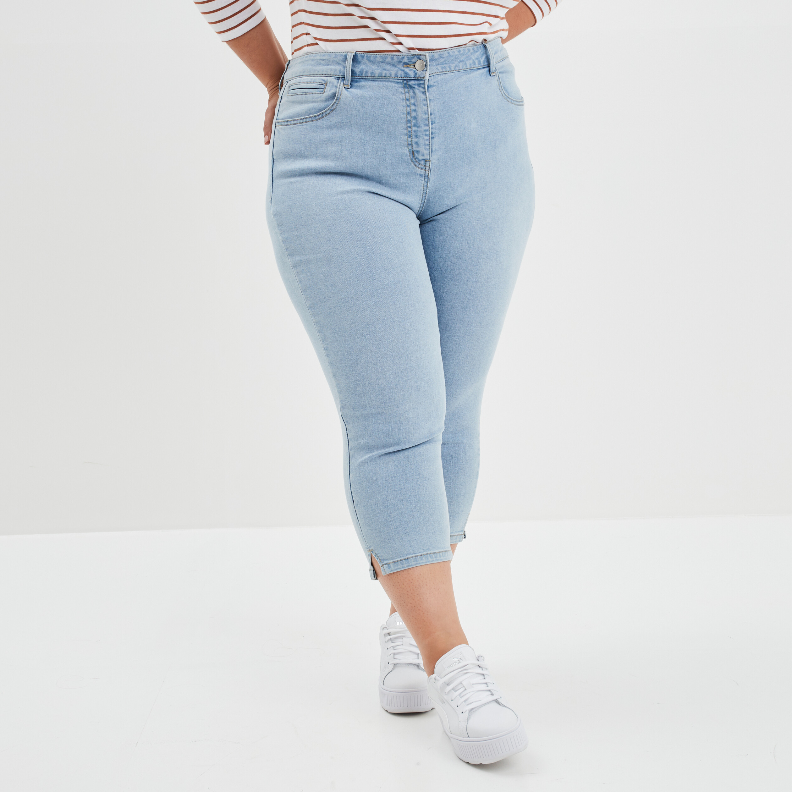 Jeans slim taille haute 7 8ème Modavista denim stone femme grande taille | La Halle