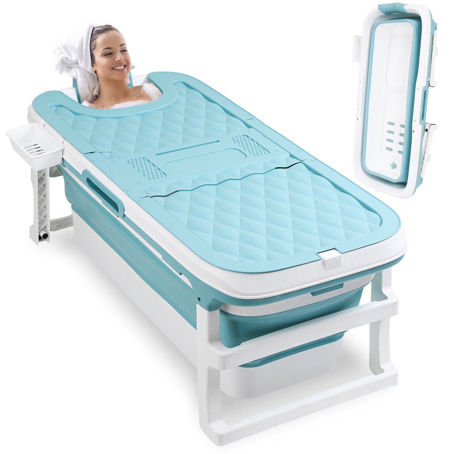 Clanmacy Badewanne Faltbare Badewanne Erwachsene Klappbadewanne blau 128cm