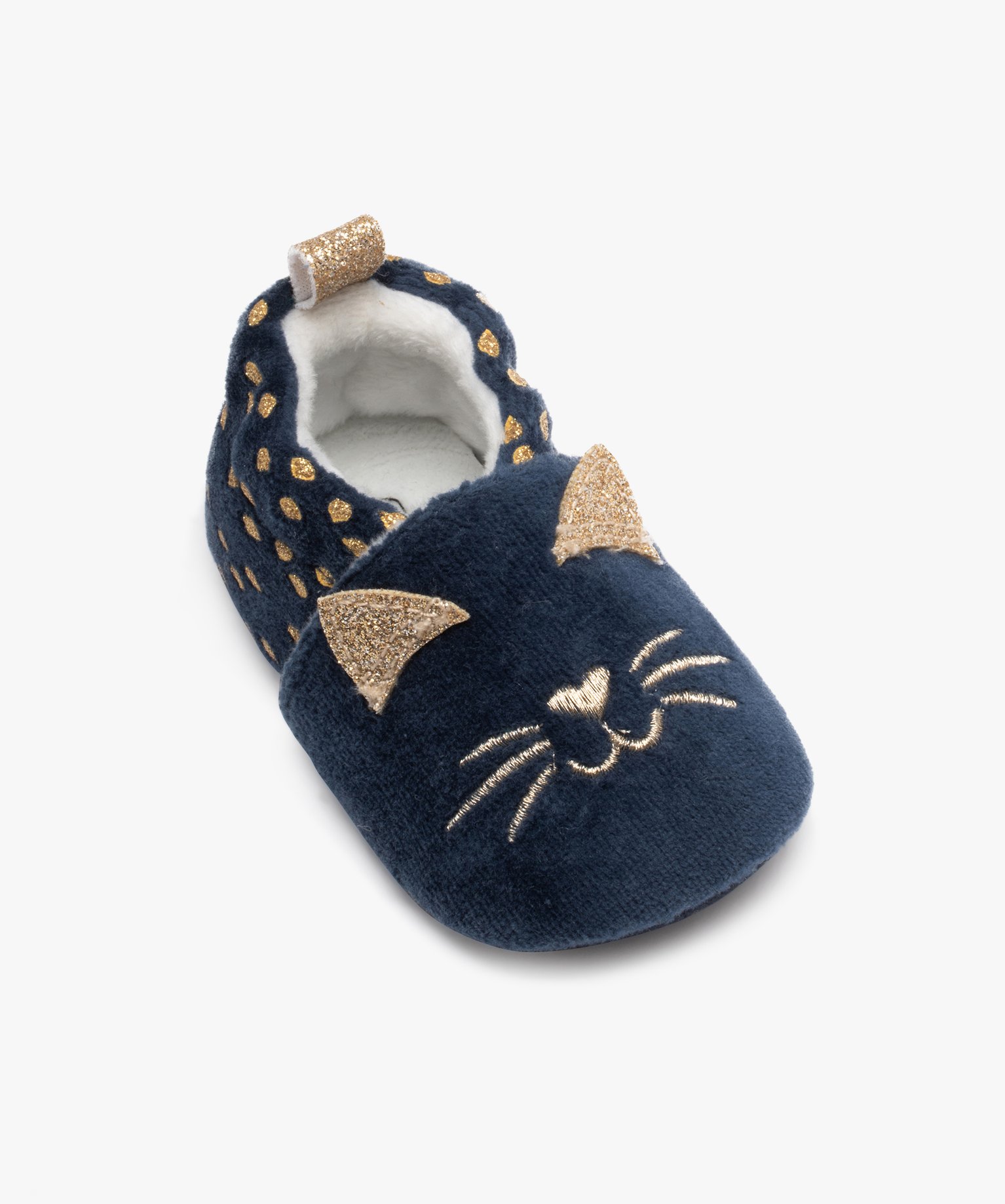 Chaussons de naissance bébé fille en forme de chat et à p... marine | GEMO