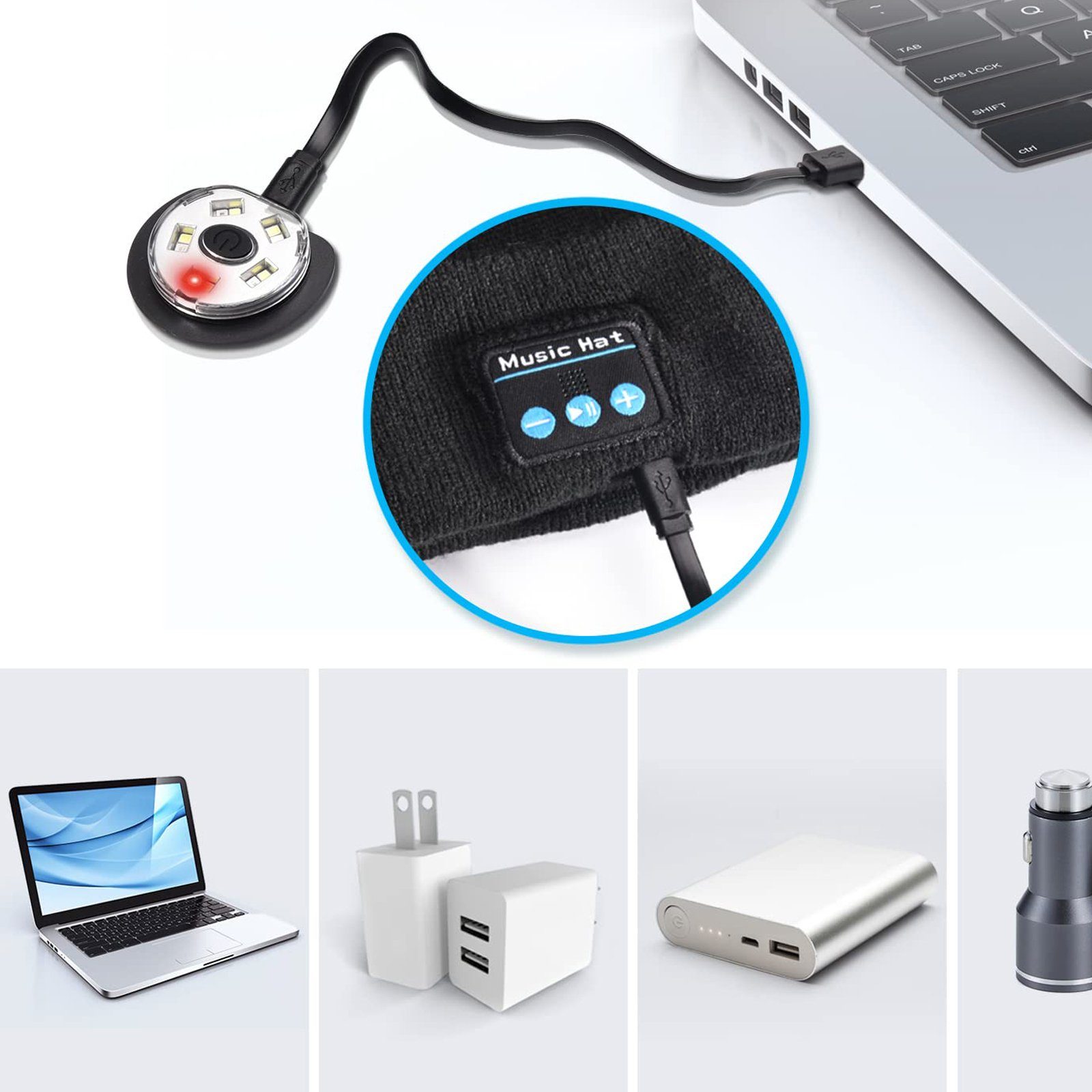 AKKEE Strickmütze Bluetooth Mütze Mit Led Licht, Männer Geschenke Weihnachten (1-St., Weihnachten Gadget Geschenk für Männer Papa Frauen) Unisex Mütze mit Musik mit Kopfhörer Mütze zum Camping Laufen Wandern