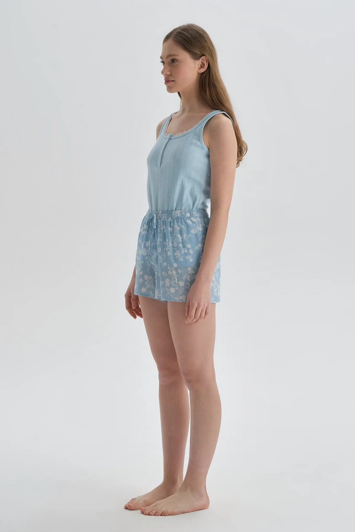 Dagi  Blau gemusterte Viskose-Shorts-Pyjamahose