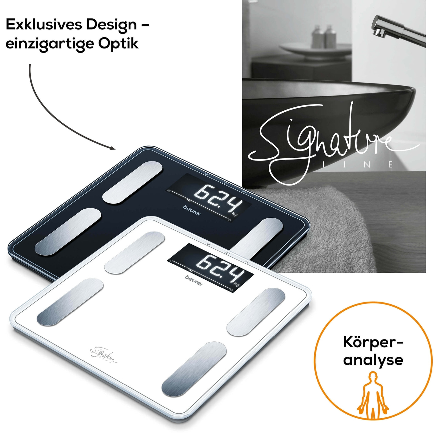 Beurer Diagnosewaage BF 400 SignatureLine Black-Körperwaage mit Ganzkörperanalyse & Interpretation der Messwerte - bis 200 kg