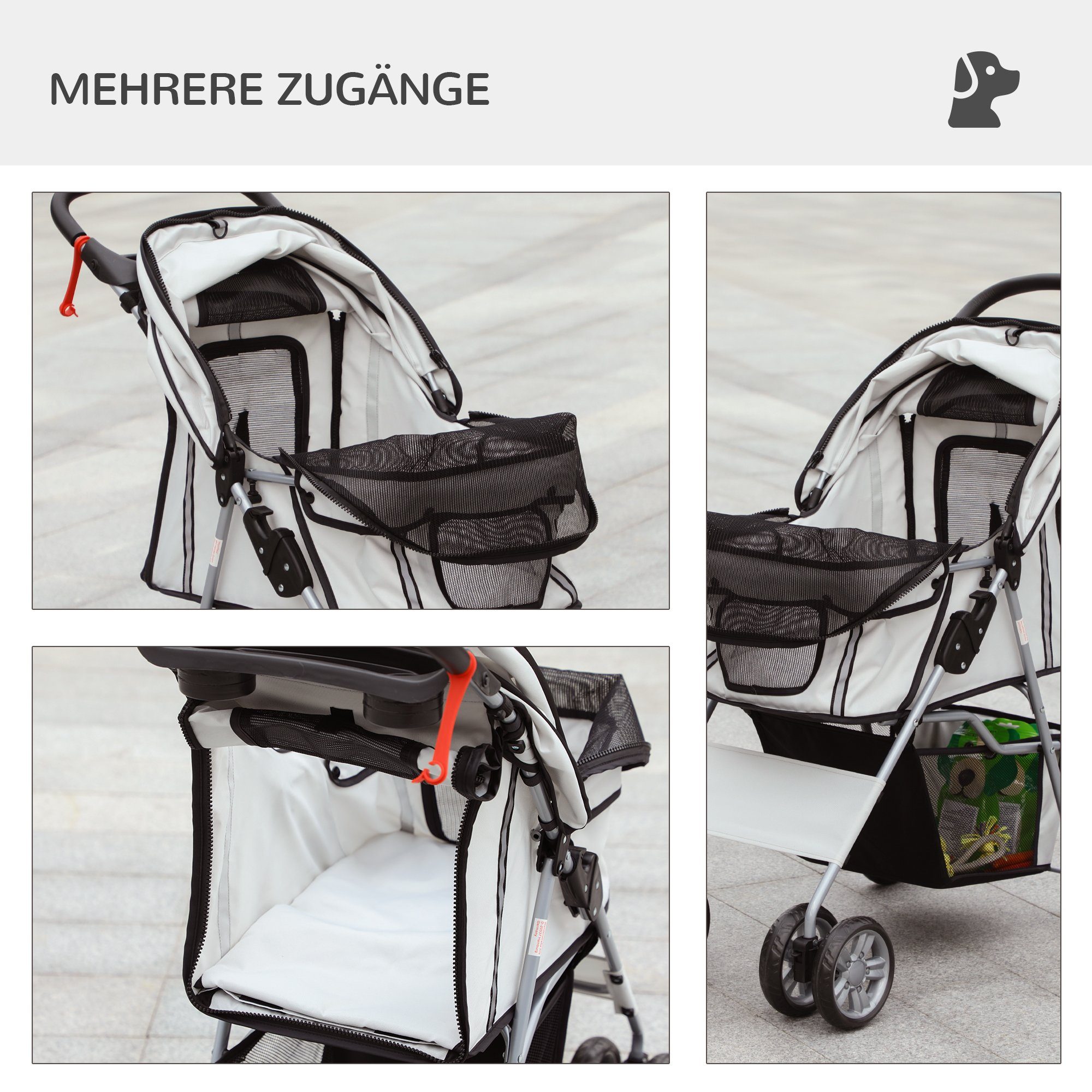 PawHut Hundebuggy Haustierbuggy, faltbar, mit Korb, Becherhalter, 75 x 45 x 97 cm, Grau, (1-tlg), Hundebuggy