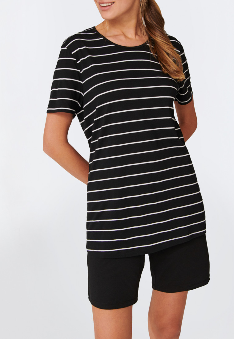 Schlafanzug kurz Bermuda Ringel schwarz - Nightwear