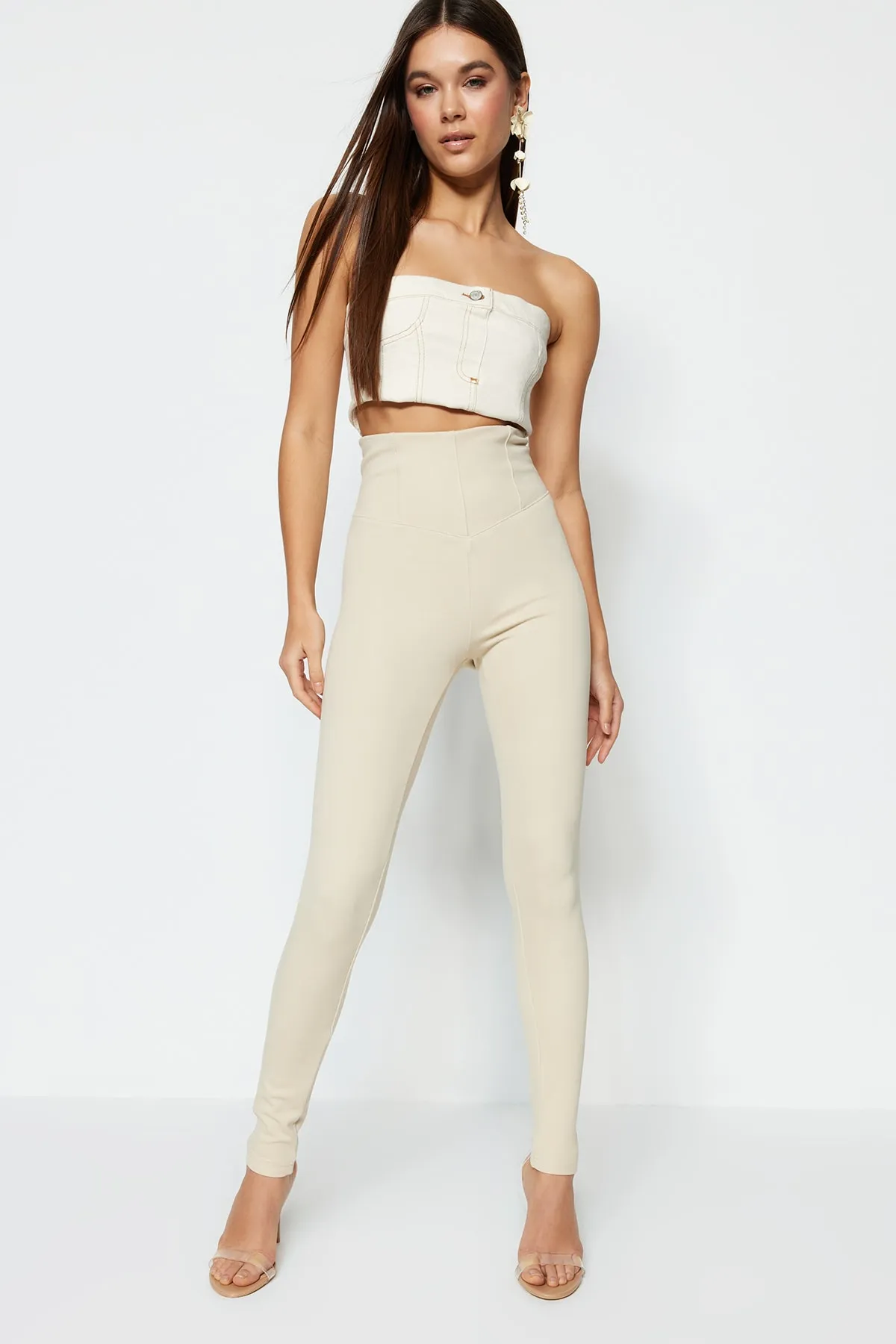 Trendyol Collection  Leggings - Beige - Hoher Bund