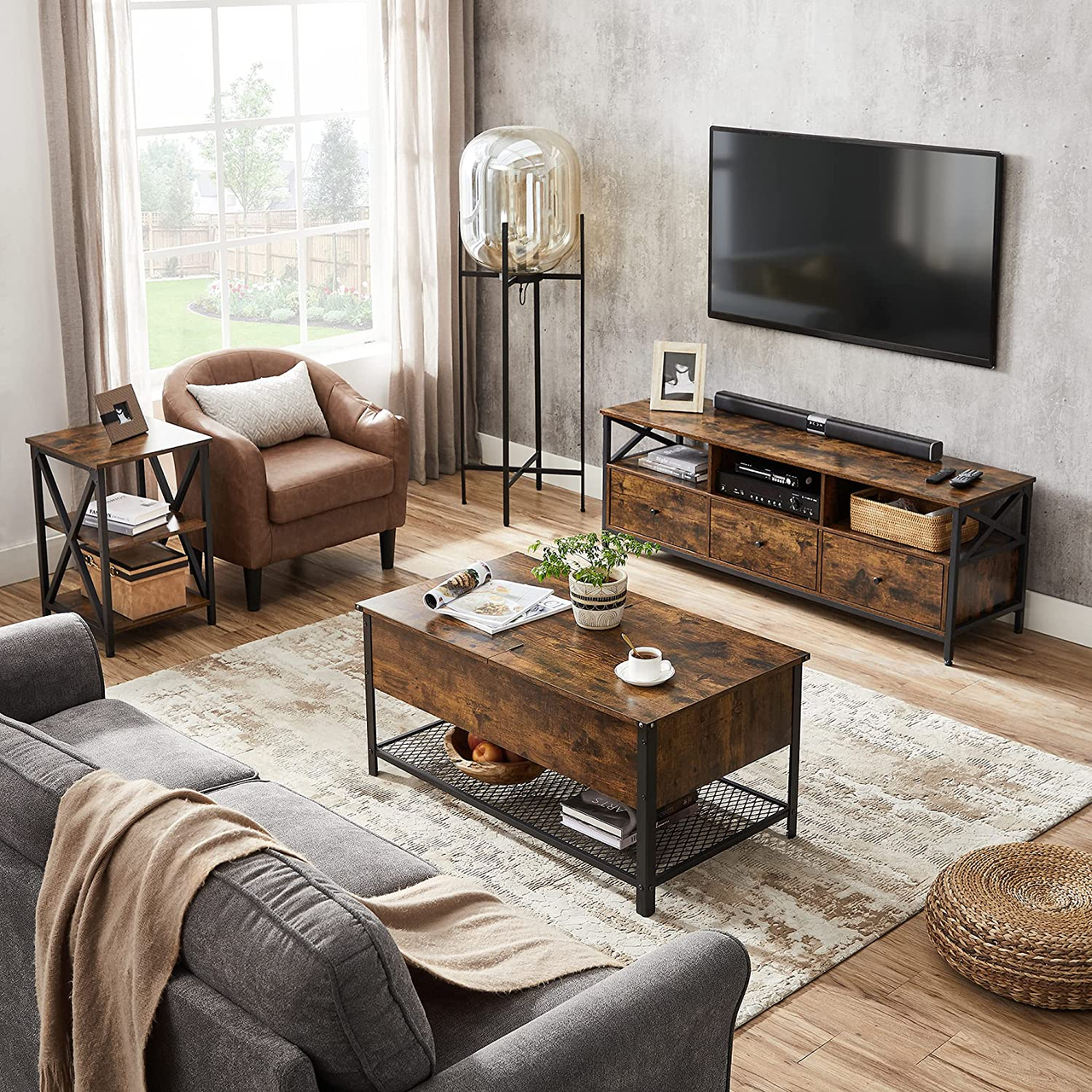 Vasagle Couchtisch, Schwarz, 100 x 55 x 47 cm