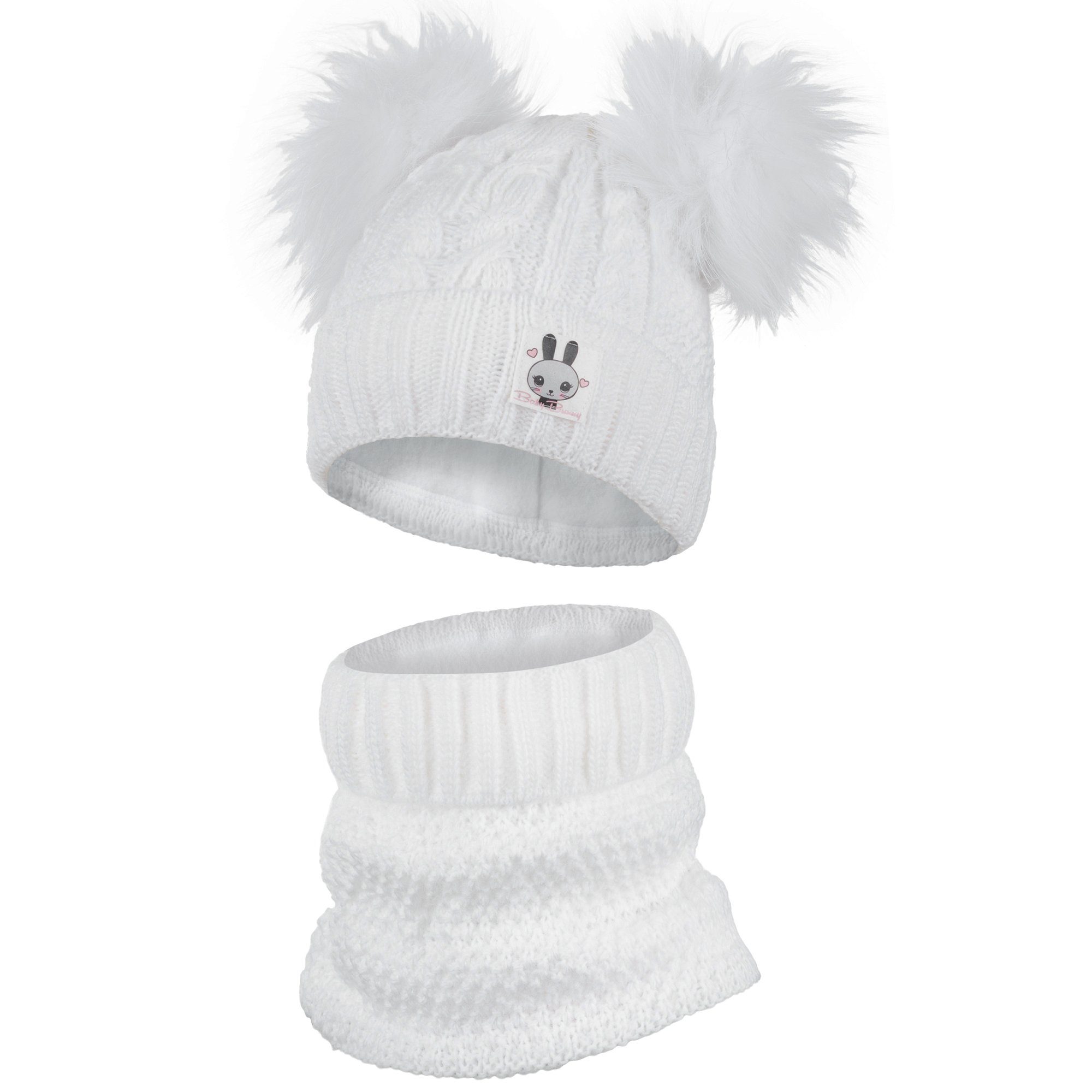 Smarilla Mütze & Schal Wintermütze Strickmütze Mädchenmütze Babymütze zwei Bommel