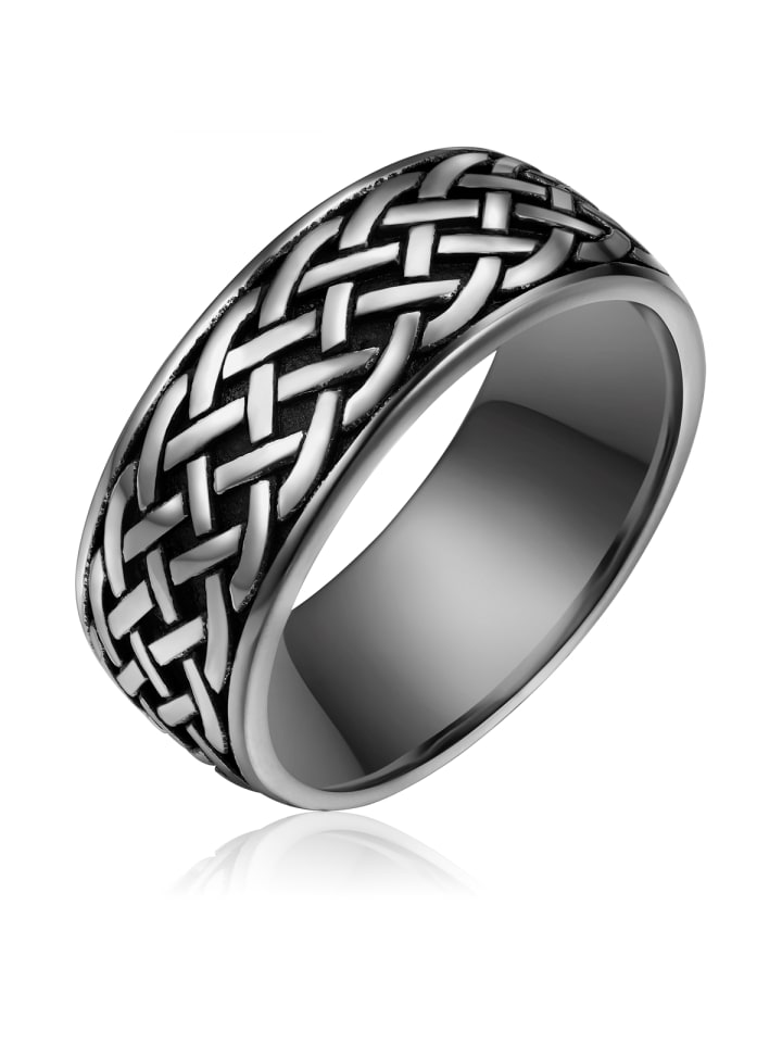 True Rebels Ring Edelstahl in silber/schwarz günstig kaufen