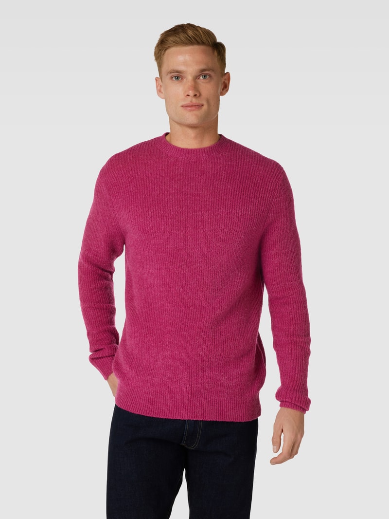 Strickpullover mit gerippten Abschlüssen in pink