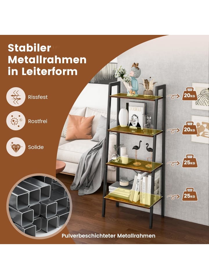 COSTWAY 4 Ebenen Bücherregal in Braun günstig kaufen 34 cm