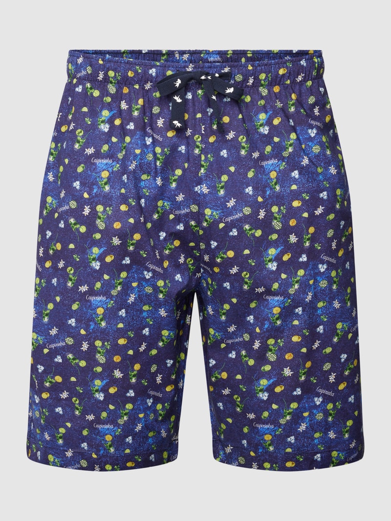 Pyjama-Shorts mit Allover-Muster in dunkelblau