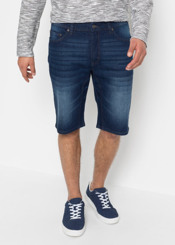Stretch-Jeans-Bermuda mit verstärktem Schritt, Regular Fit