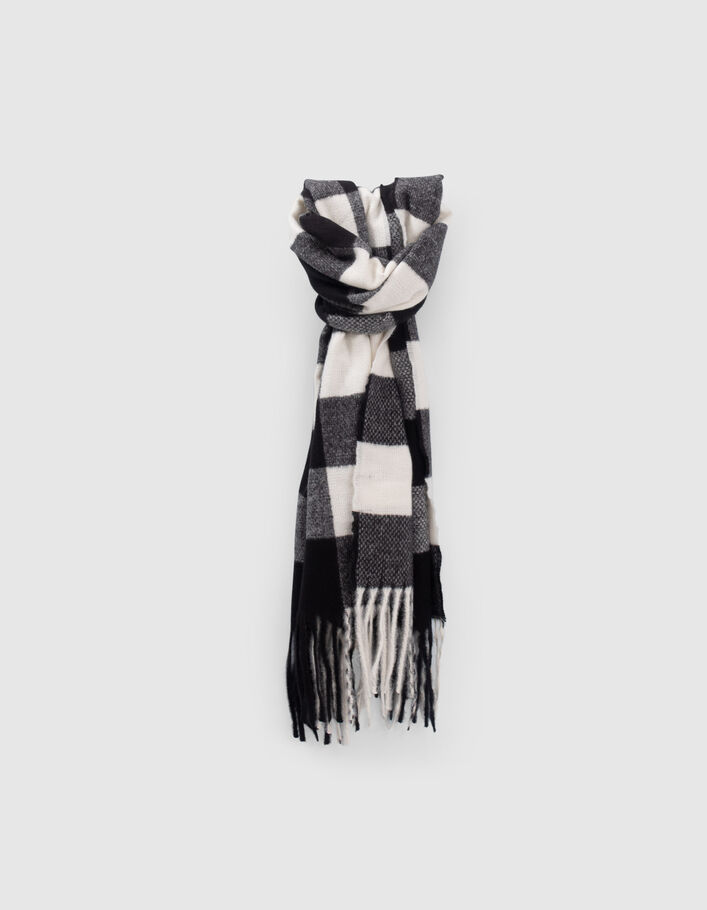 Echarpe noire frangée motif carreaux fille