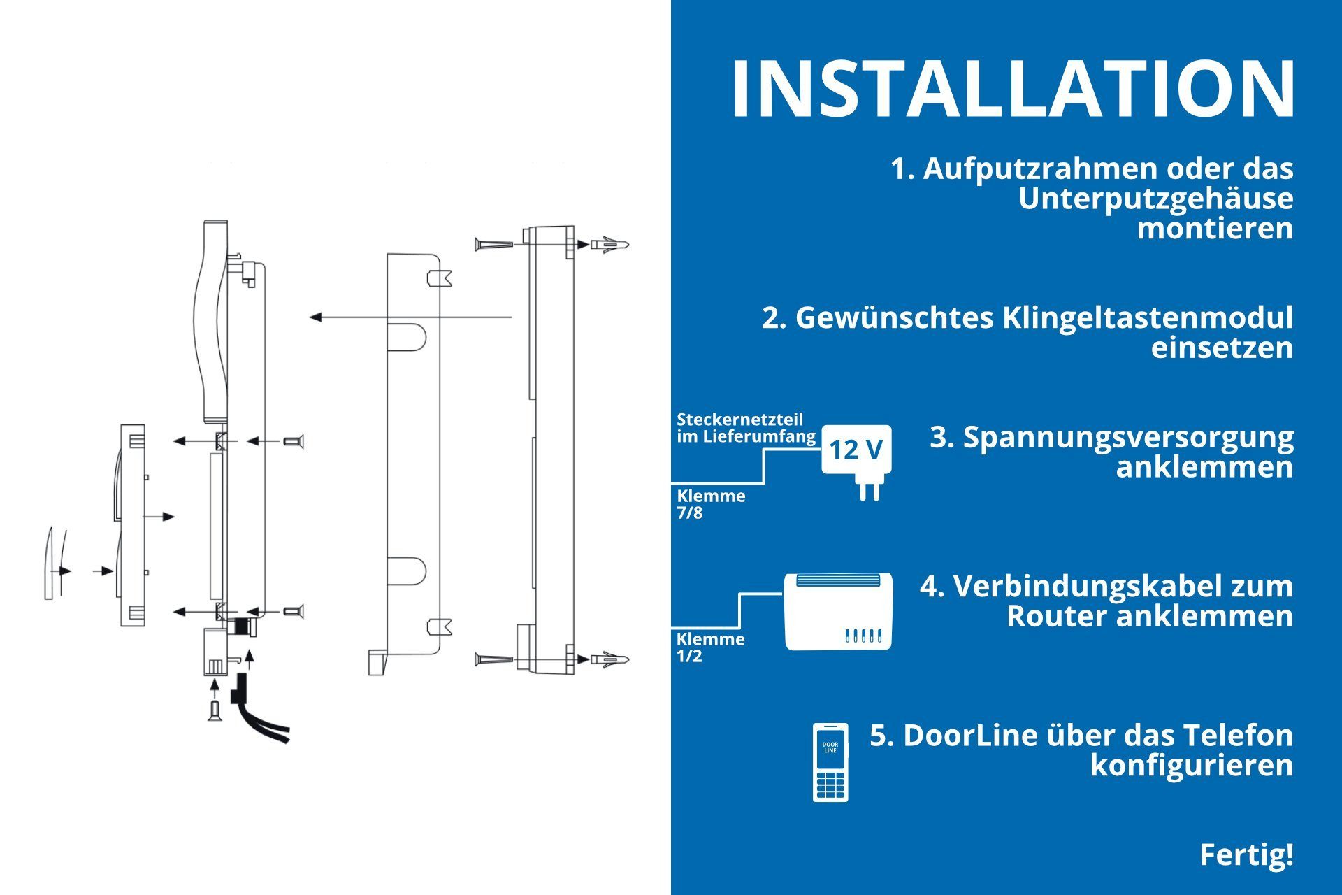 DoorLine Classic Smart Home Türklingel (direkt auf´s Telefon, Weiterentwicklung T01/02)