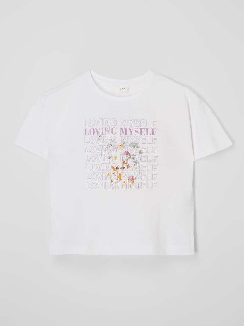 Boxy Fit T-Shirt mit Message in weiß