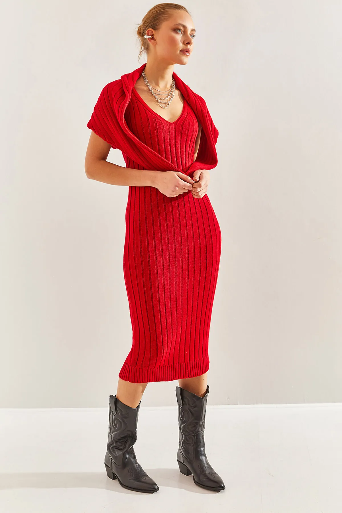 Bianco Lucci  Damen-Strickwaren-Trägerkleid-Pullover-Doppelset