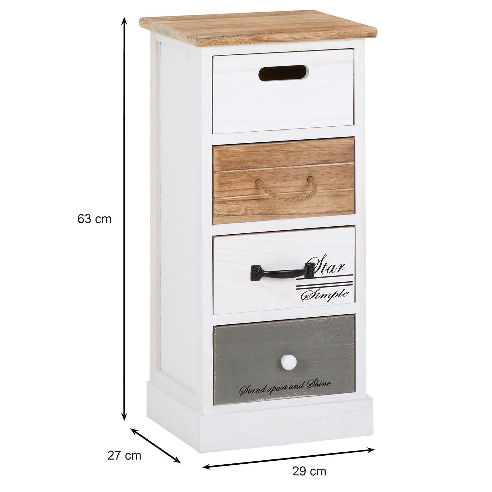 CARO-Möbel Kommode SALVA, Kommode Schubladenschrank Standregal Holzregal 4 Schubladen weiß Vinta
