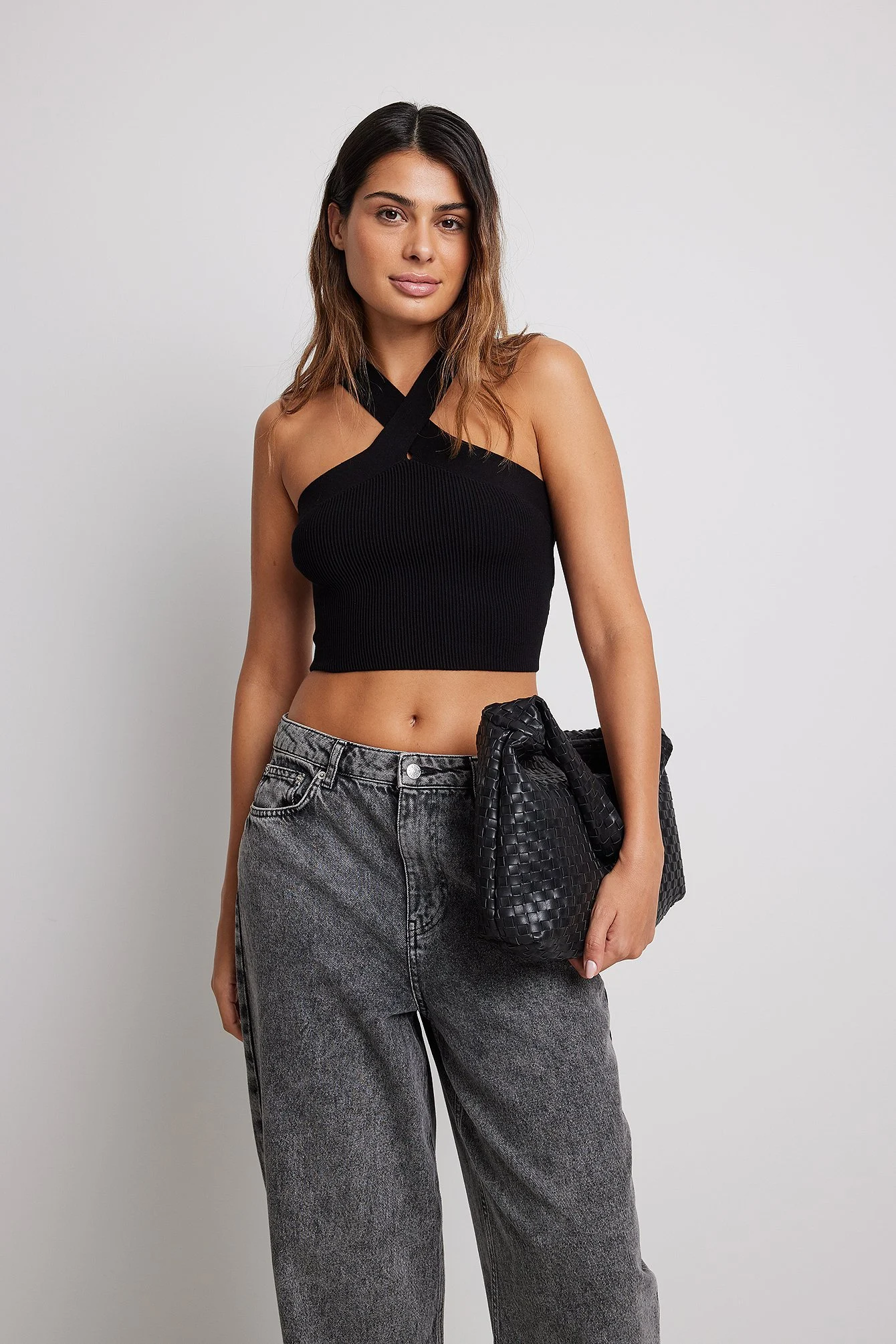 Geripptes Strick-Crop-Top