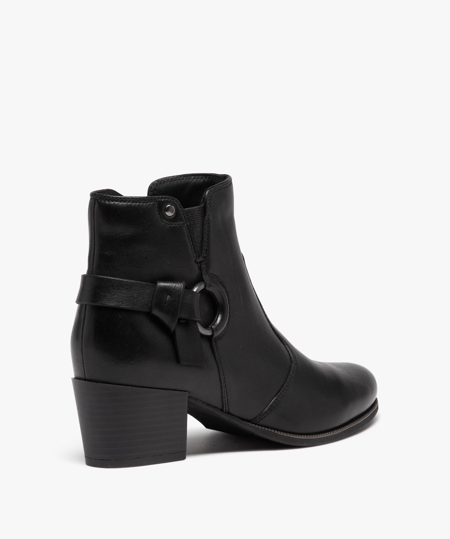Boots femme dessus en cuir uni à talon carré avec zip noir | GEMO