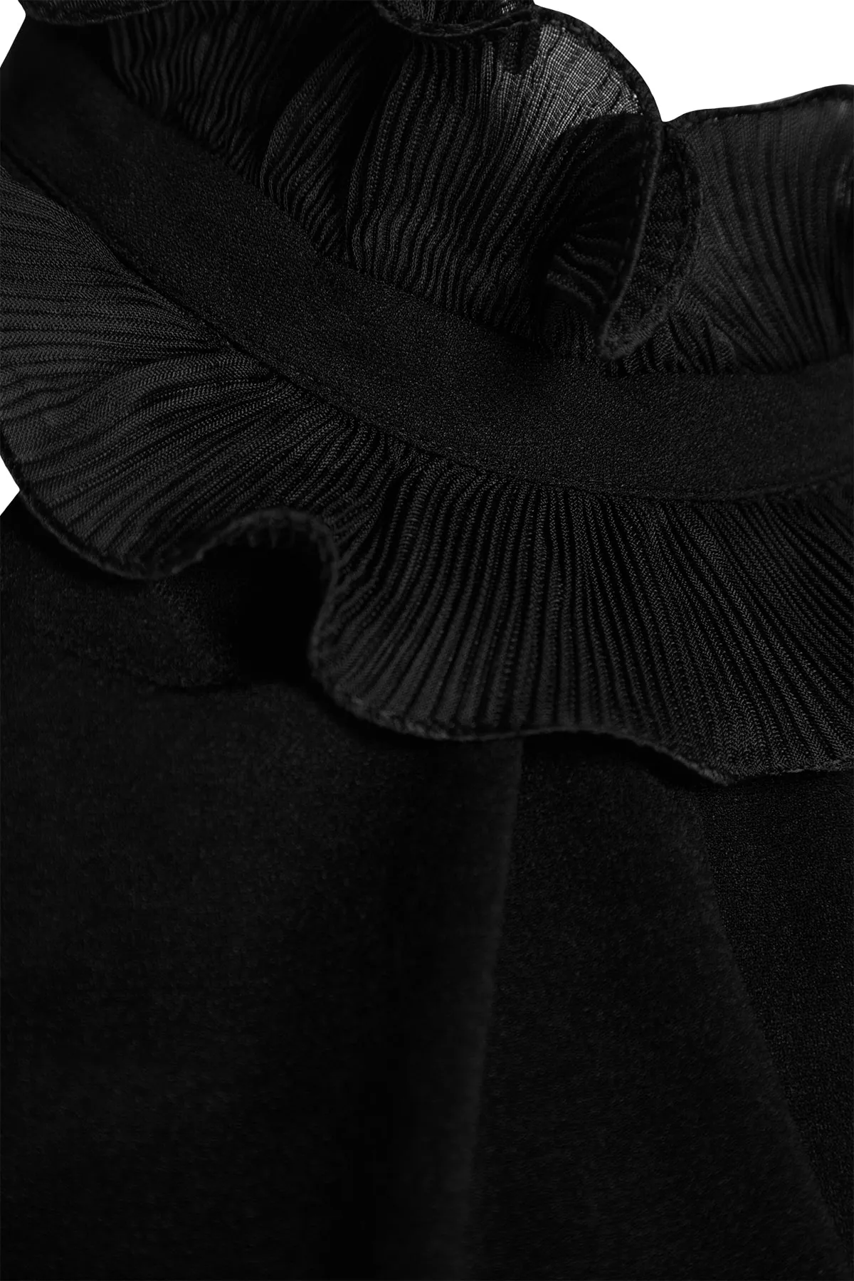 Trendyol Collection  Schwarze Bluse aus elegantem Crêpe-Strick mit Kragen und Details TWOSS23BZ00932