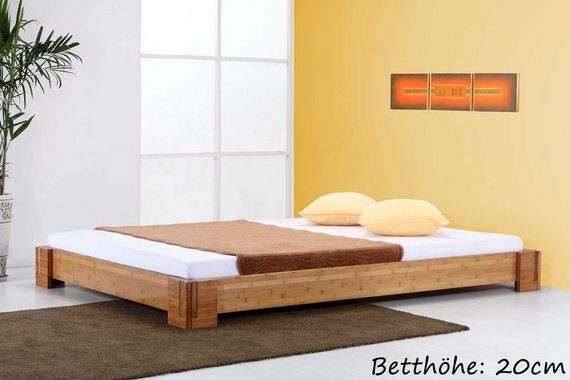 1001 Wohntraum Massivholzbett BALI Bett aus Bambus ohne Rückenlehne, Steckbett - Aufbau in 5min, drei verschiedene Betthöhen wählbar