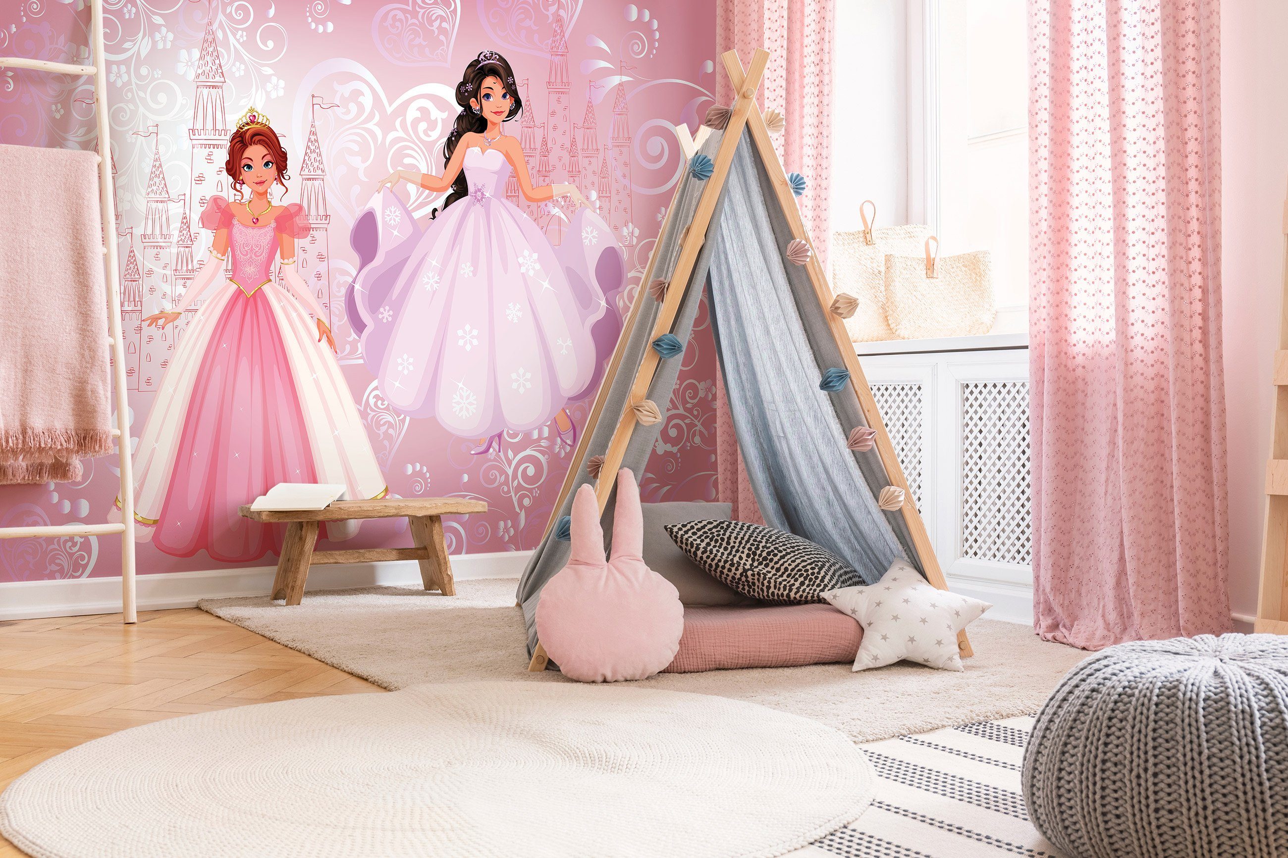 Wallarena Fototapete Kinderzimmer Mädchen Prinzessinnen Vlies Tapete für Babyzimmer oder Mädchenzimmer Vliestapete Wandtapete Motivtapete, Glatt, Prinzessinnen, Vliestapete inklusive Kleister