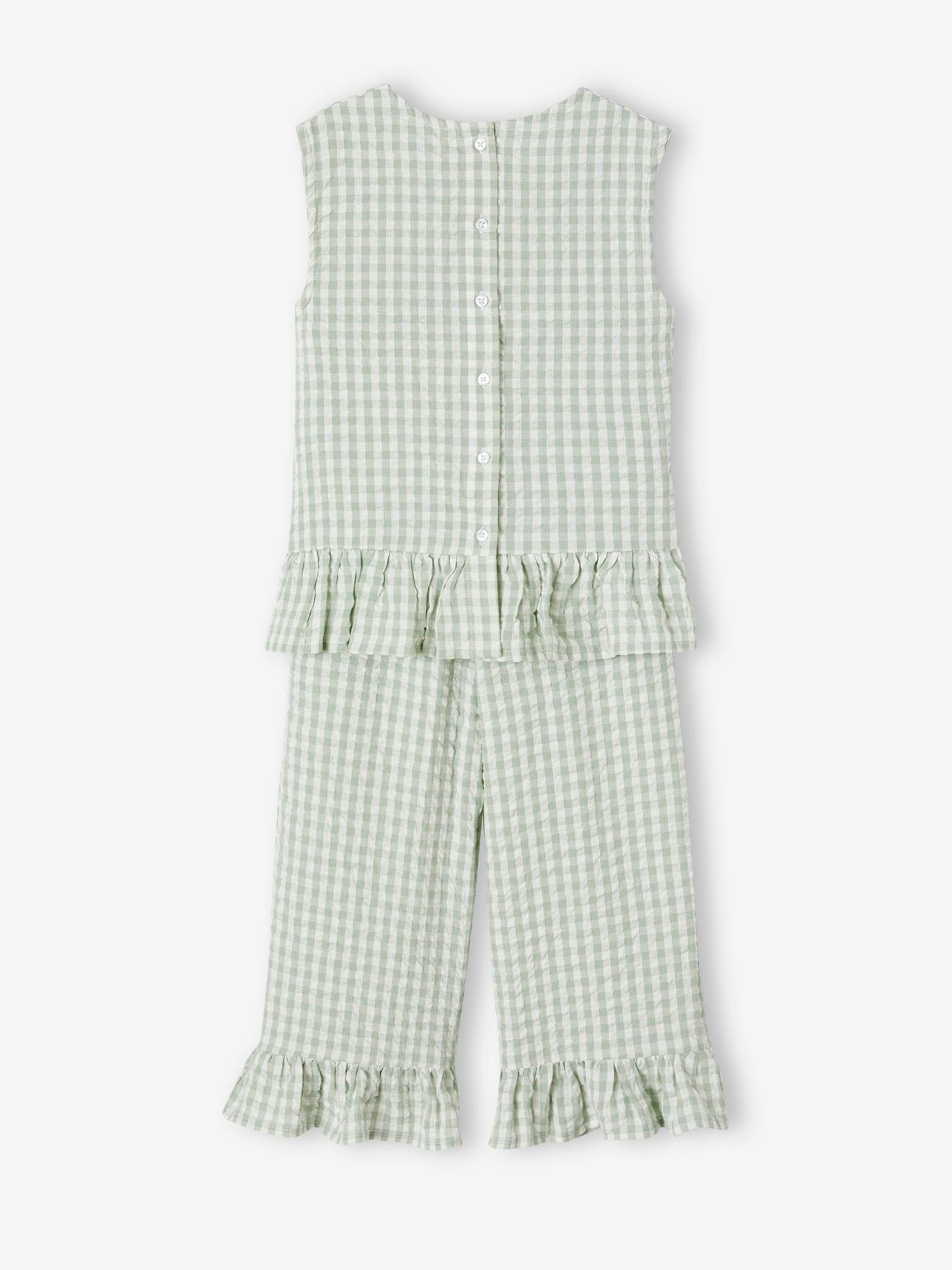 Vertbaudet Mädchen-Set: Bluse & 7/8-Hose - salbeigrün