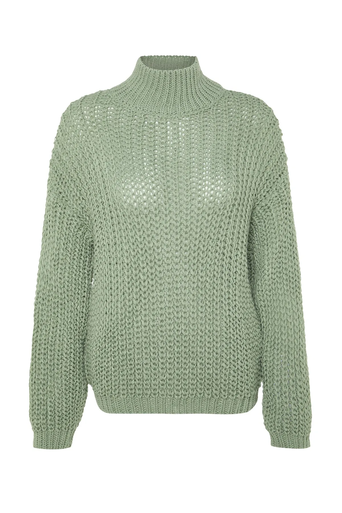 Trendyol Collection  Mintfarbener, weich strukturierter Strickpullover mit Basic-Kragen und weiter Passform TWOAW23KZ01810