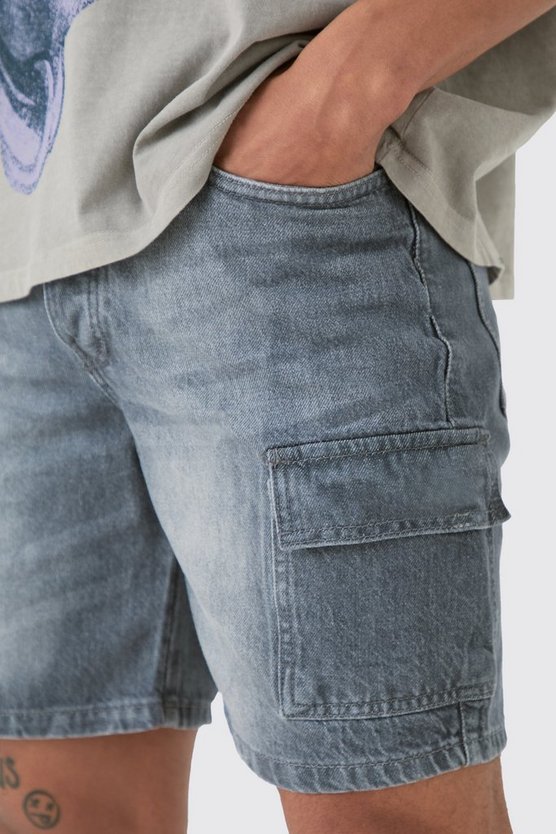 Graue Slim Cargo Jeansshorts