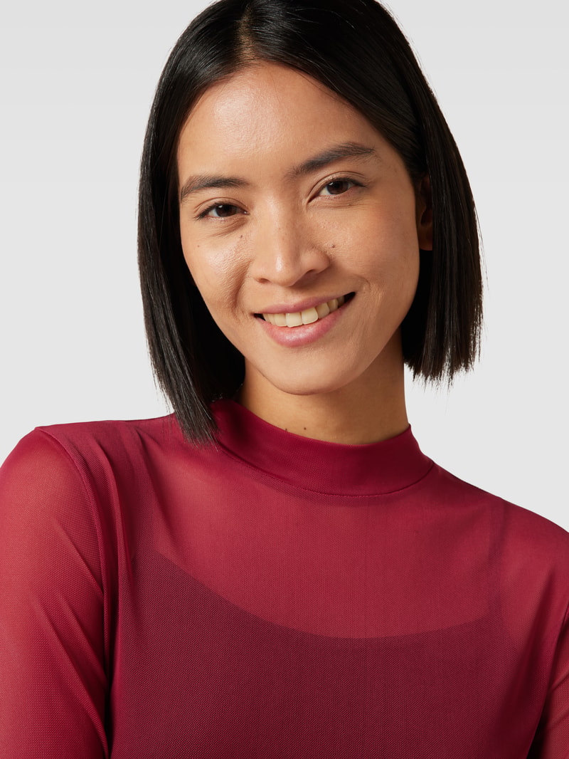 Semitransparentes Longsleeve mit Stehkragen Modell 'VIVOLETTIS' in bordeaux rot