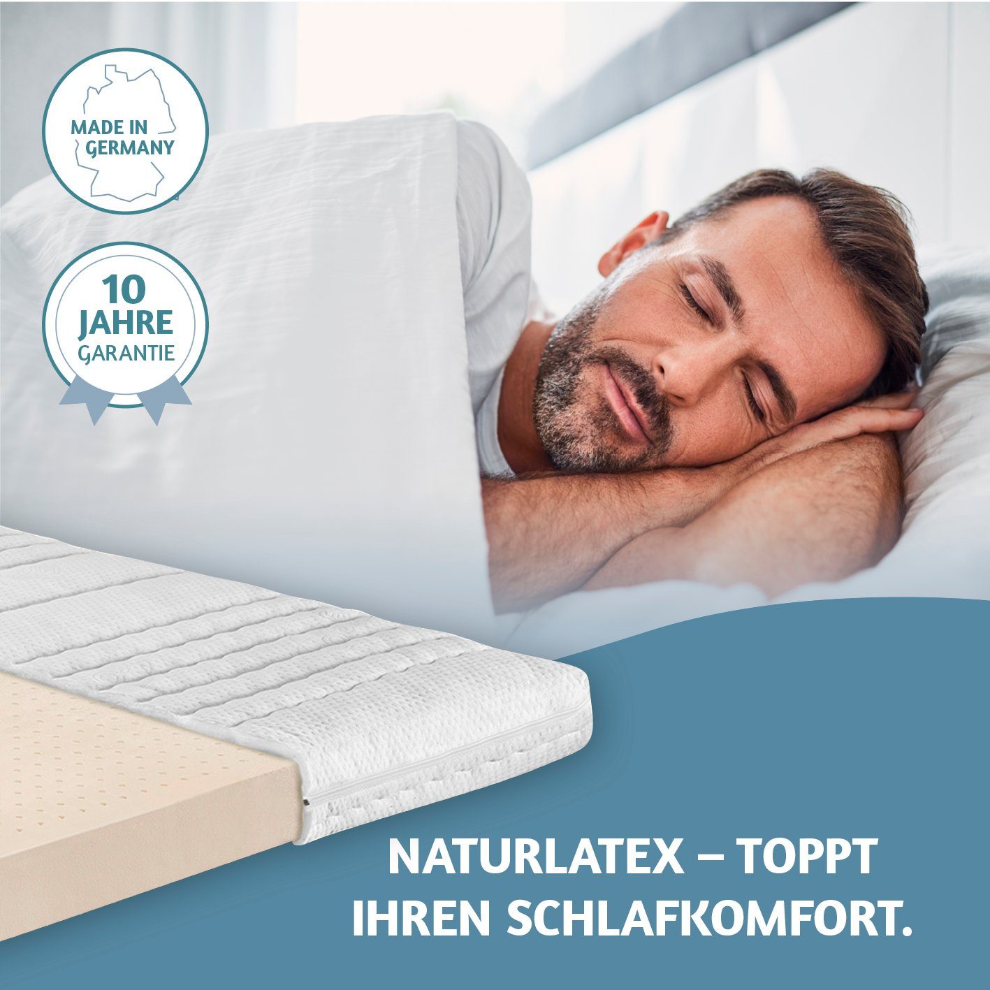 Matratzenauflage Latextopper Natura-LUX H2/3 (RG 75) 80 x 200 ... RAVENSBERGER Matratzen, 80x200 cm mit Baumwoll-Doppeltuch-Bezug