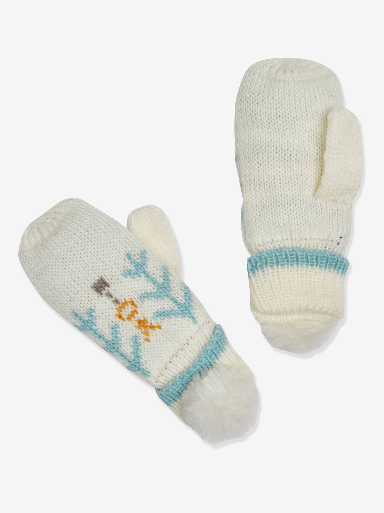 Vertbaudet Mädchen Fingerhandschuhe/Fäustlinge mit Pompons, - beige bedruckt