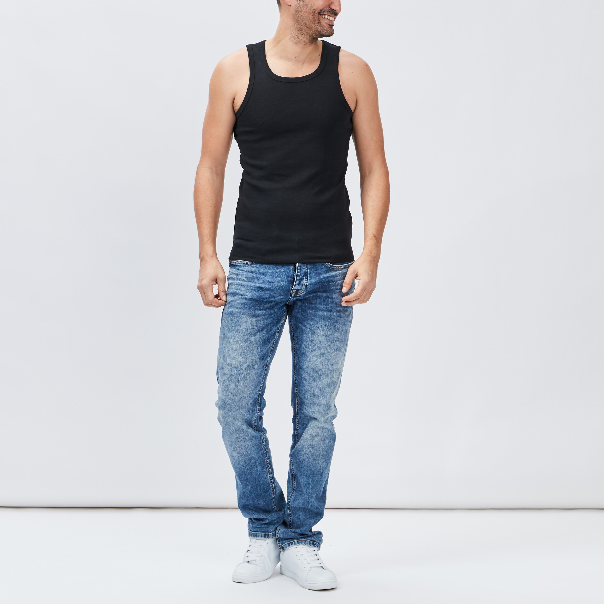 Débardeur coton bretelles larges noir homme | La Halle