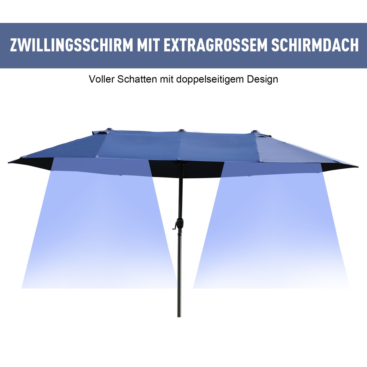 Outsunny Doppelsonnenschirm Gartenschirm Marktschirm mit Handkurbel 460 x 270 cm
