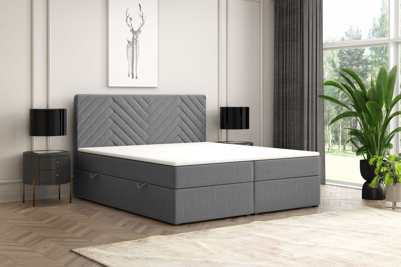 Möbel Punkt Boxspringbett MALIBU mit Bettkasten 180 x 200 cm Webstoff Anthrazit Bett Bettkasten