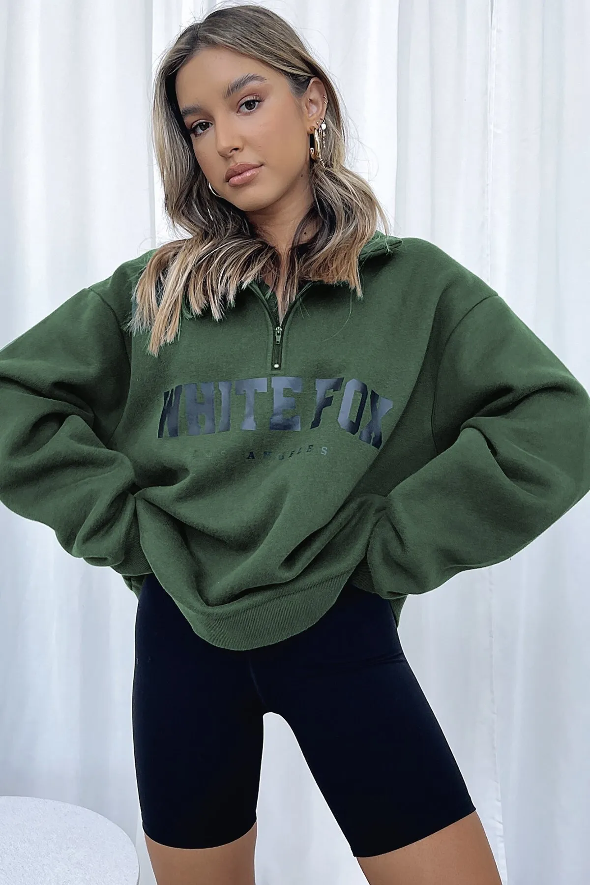 Madmext  Khakifarbenes Sweatshirt mit Reißverschluss und detailliertem Aufdruck Mg1246