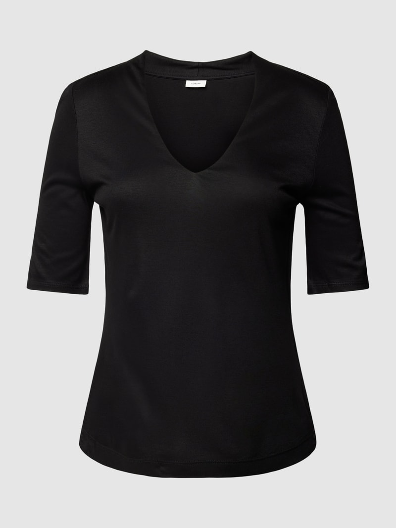T-Shirt aus Viskose mit V-Ausschnitt in schwarz