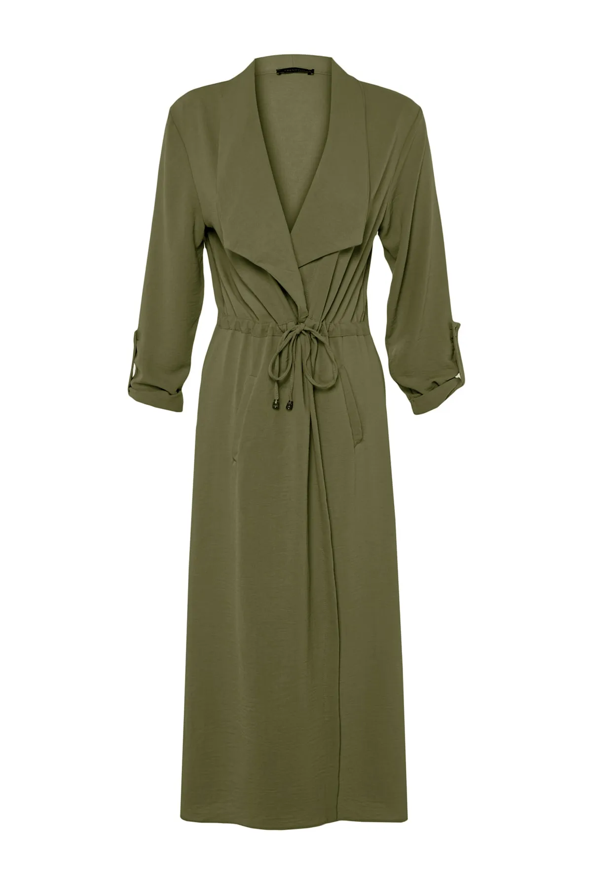 Trendyol Modest  Khakifarbene, gewebte Wear-Out-Cap mit Krawattendetails und Ferace TCTSS21CE0400