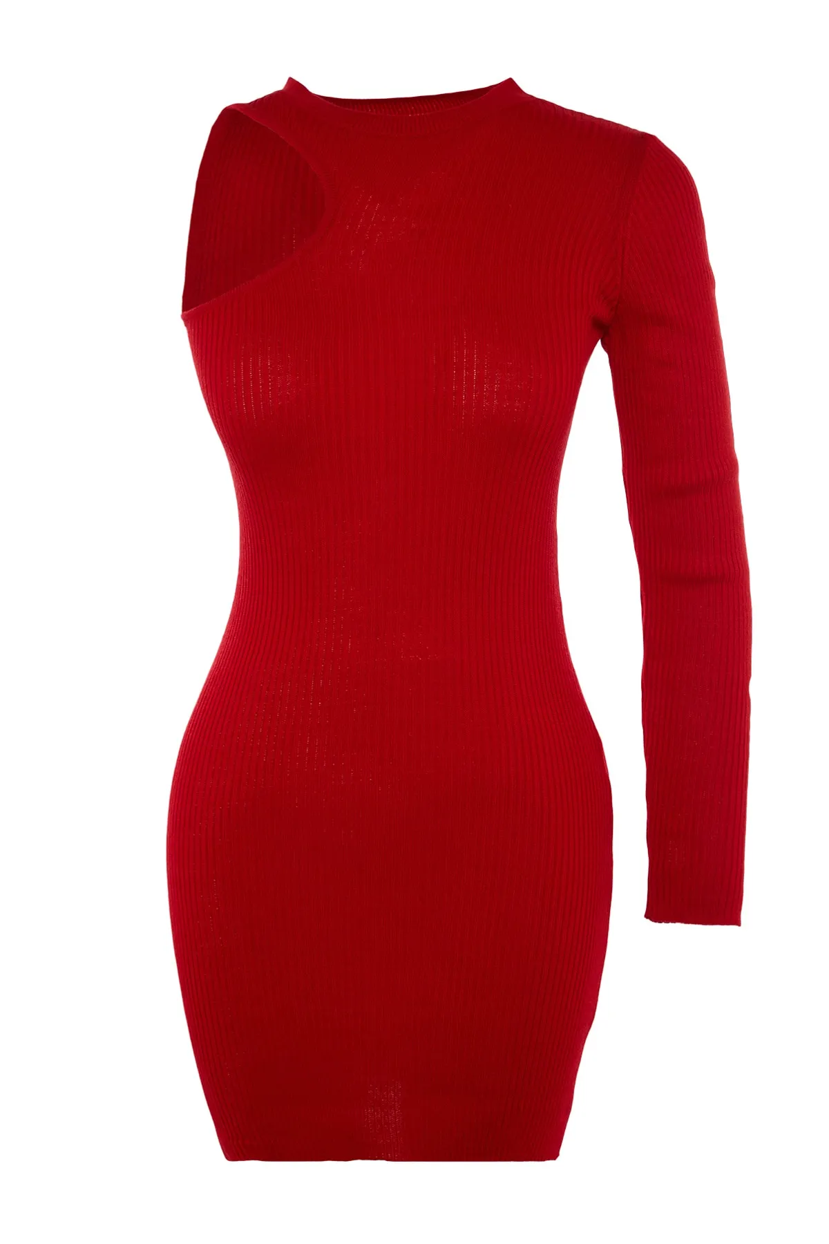 Trendyol Collection  Rotes, detailliertes Strickkleid mit Ausschnitten TWOAW23EL00074