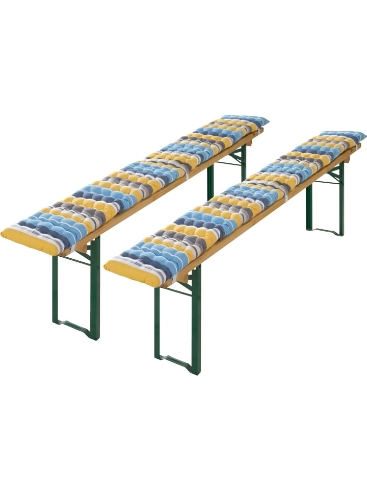 REDBEST buntgewebt, Baumwolle Bierbank-Auflage 2er-Pack in blau-gelb günstig kaufen 220 cm